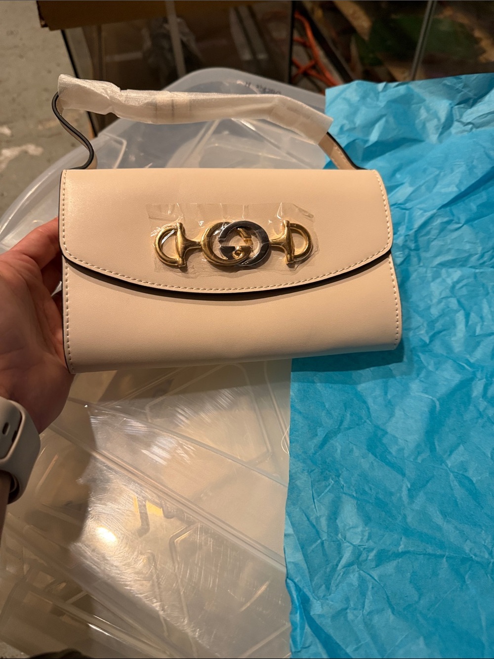 Cream Mini Shoulder Bag with Gold Hardware